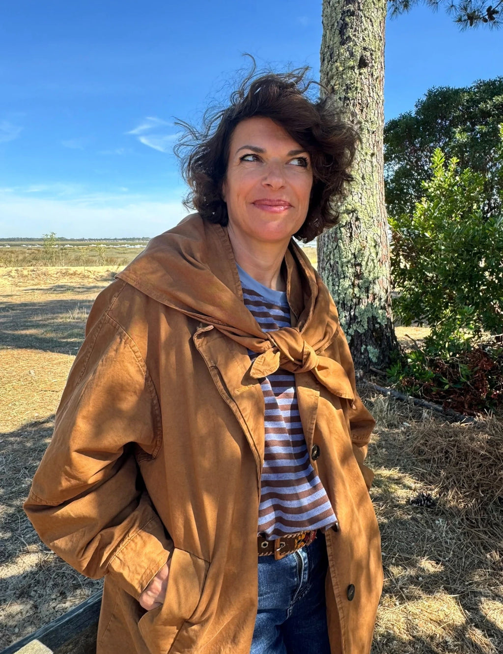 Veste longue "Gabardine" Camel