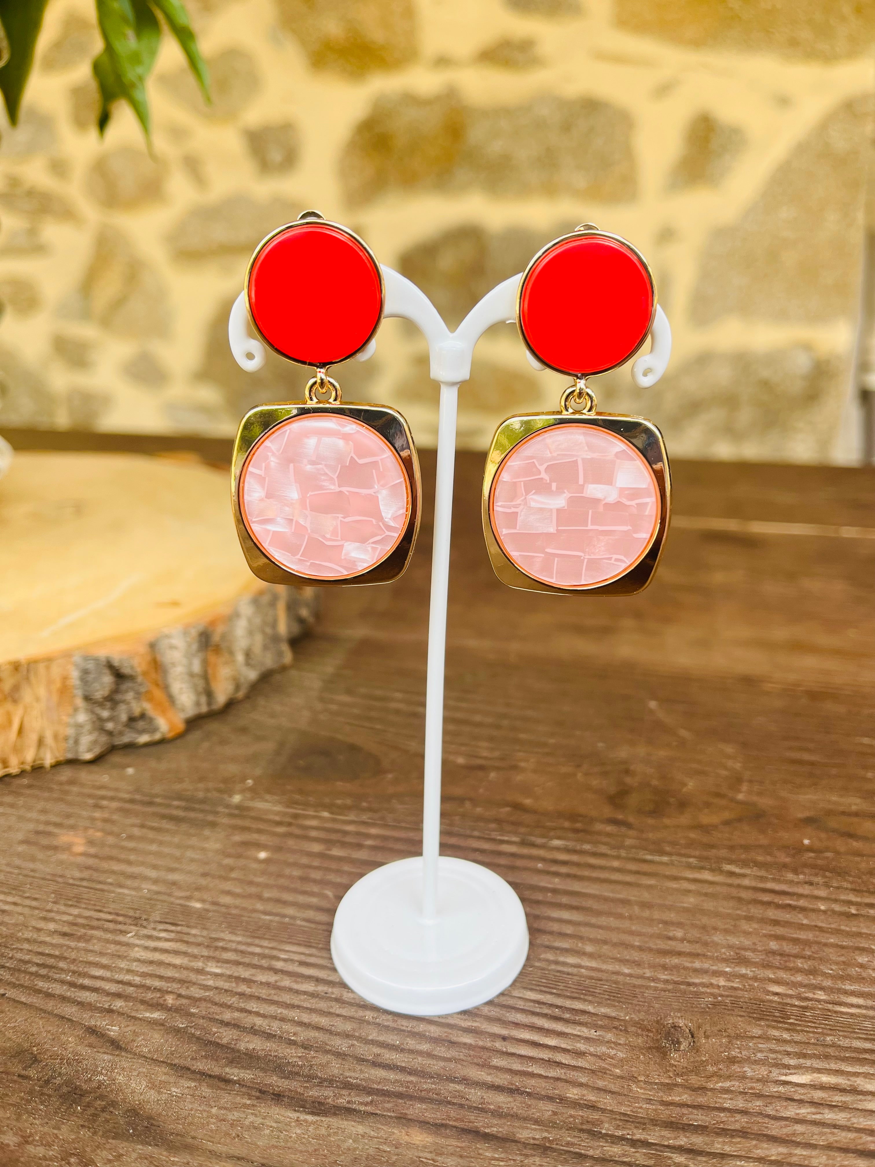 Boucles d’oreilles clips rouge et rose