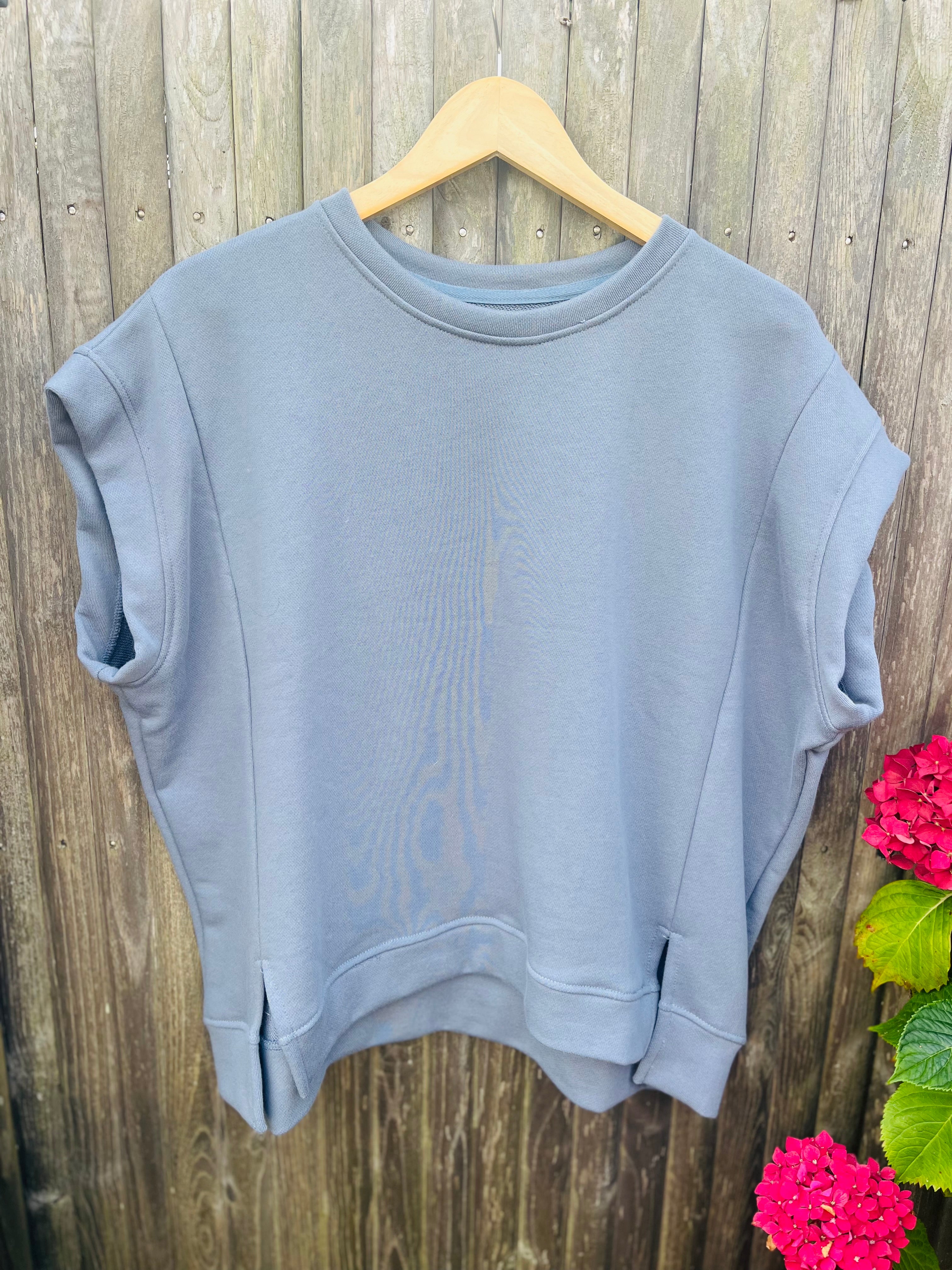 Sweat manches courtes oversize Love 🩷 coloris bleu gris